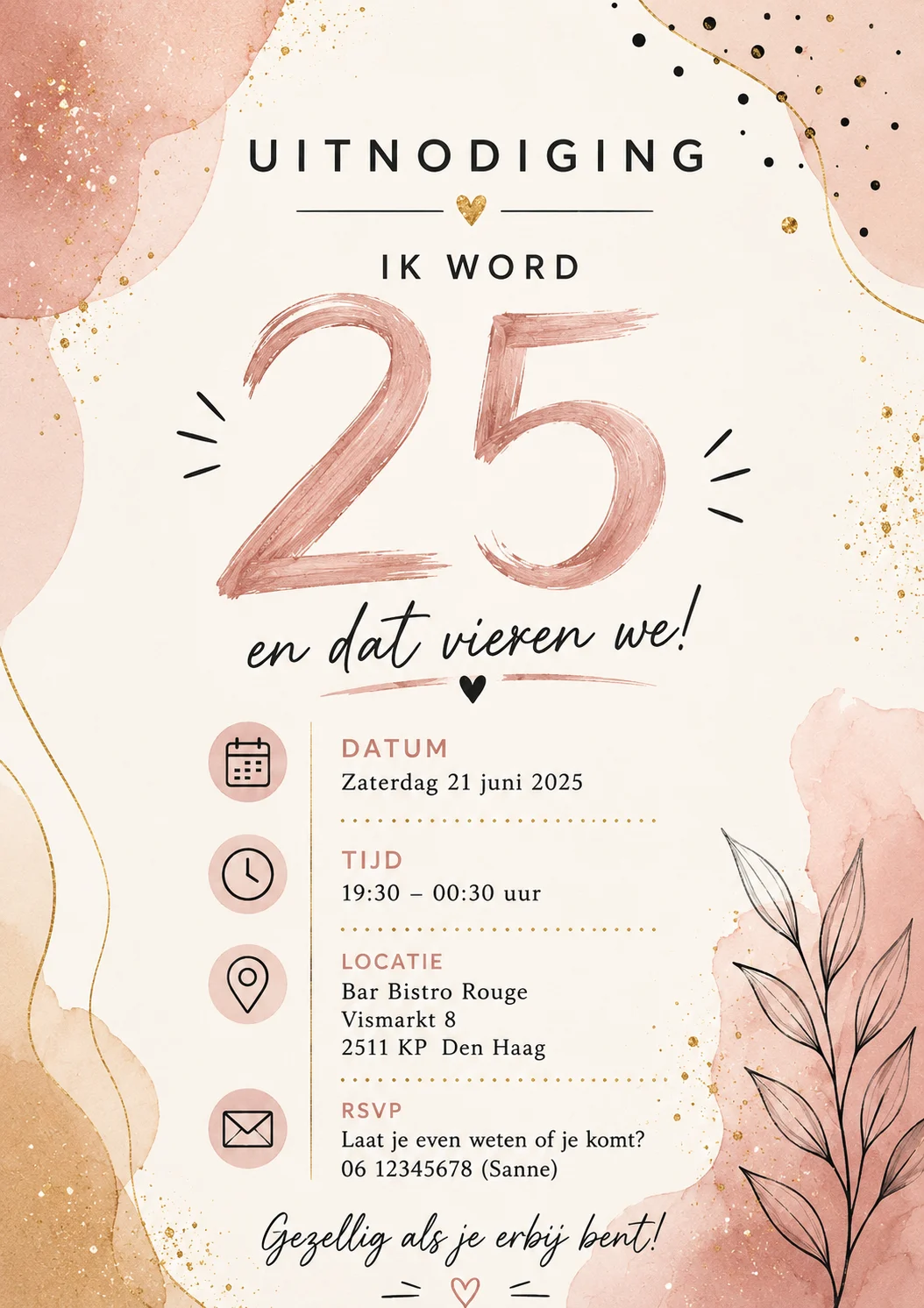 Rose aquarel 25 jaar
